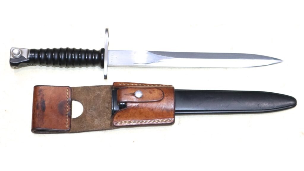 Near Mint Swiss STGW57 Bayonet With Scabbard And Frog