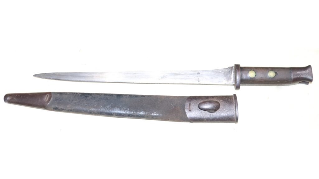 Modified WW1 British Pattern 1888 Bayonet Fighting Knife In Scabbard