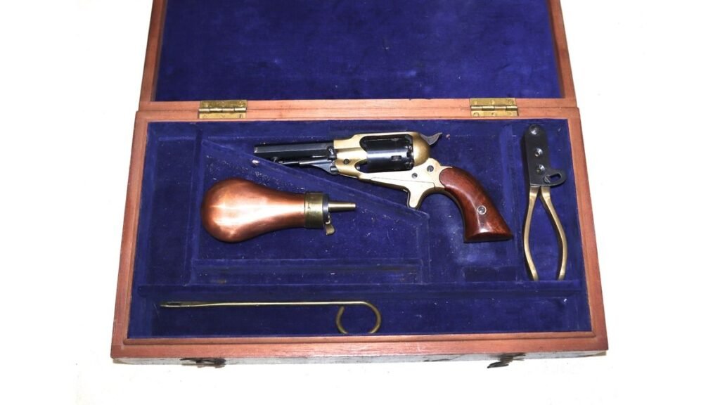 Cased Italian Production Brass Framed Remington Revolver And Tools