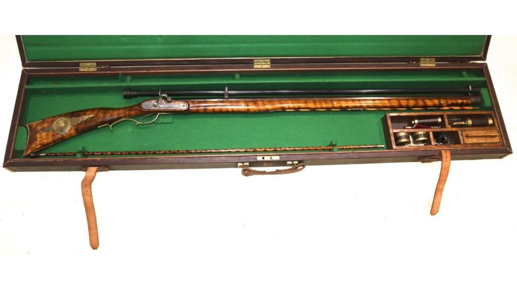 Immaculate Condition Reproduction Cased Kentucky Percussion Rifle With Scope And Accessories