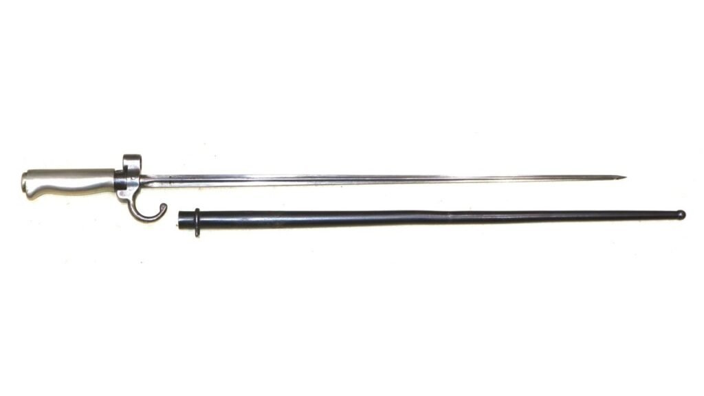 WW1 French Lebel Hooked Quillion Spike Bayonet With Scabbard