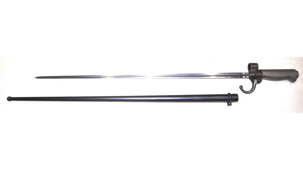 WW1 French Lebel Hooked Quillion Spike Bayonet With Scabbard